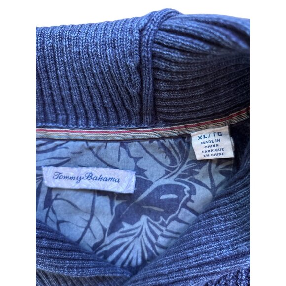 Tommy Bahama Mens Size XL Tuck Knit Shawl Collar Pullover Sweater Blue Cotton - Picture 7 of 9